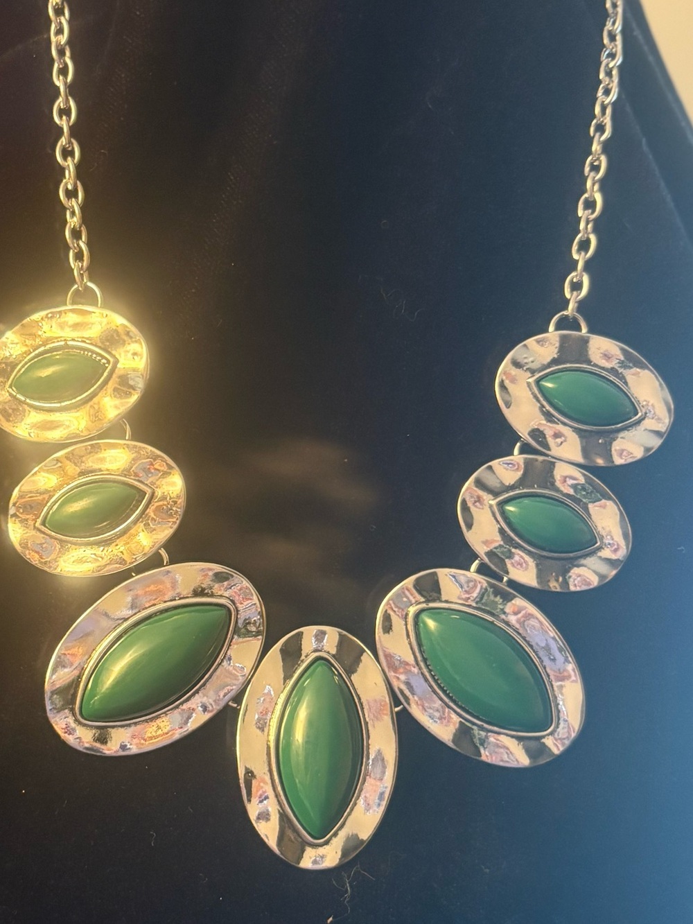Silver Tone Necklace with Green Stone Accents - Women Jewelry